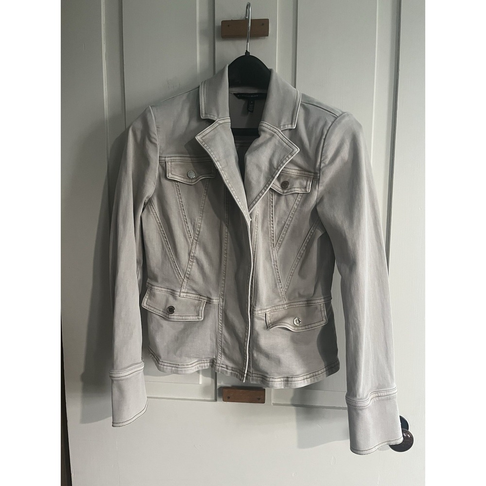 White House Black Market Tan Moto Jacket Blazer Size 6 Button Snap Cotton
